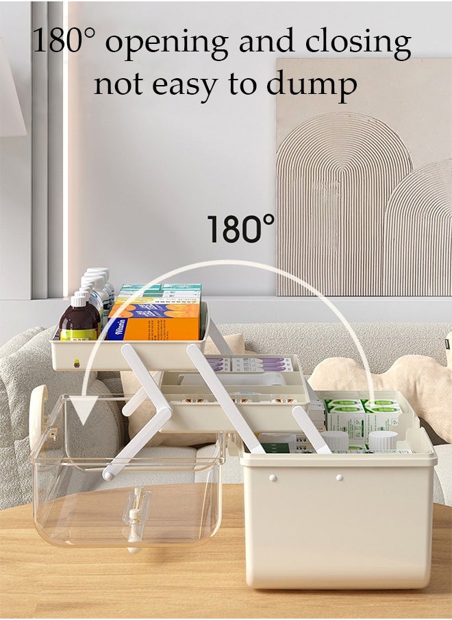 DUNISO - Medicine Box Plastic Medicine Storage Box Family Emergency Kit Medical Kit 3 Layers Home First Aid Box Child Proof Medicine Box Organizer Pill Case with Compartments and Handle - Image 1