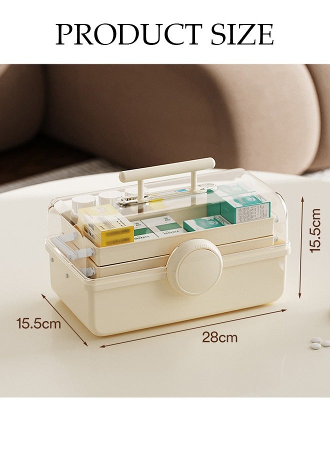 DUNISO - Medicine Box Plastic Medicine Storage Box Family Emergency Kit Medical Kit 3 Layers Home First Aid Box Child Proof Medicine Box Organizer Pill Case with Compartments and Handle - Image 1