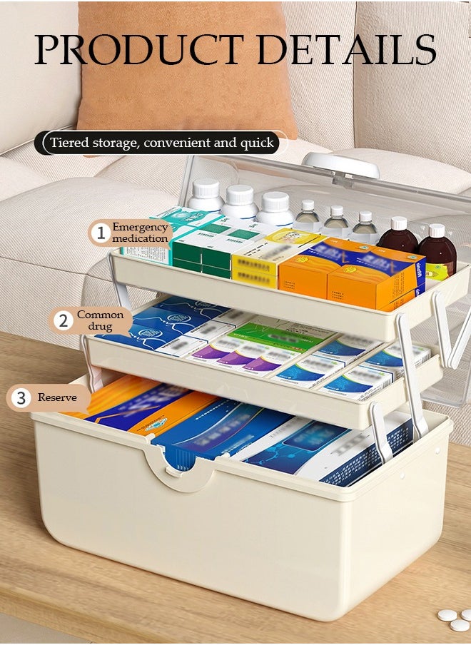 DUNISO - Medicine Box Plastic Medicine Storage Box Family Emergency Kit Medical Kit 3 Layers Home First Aid Box Child Proof Medicine Box Organizer Pill Case with Compartments and Handle - Image 1
