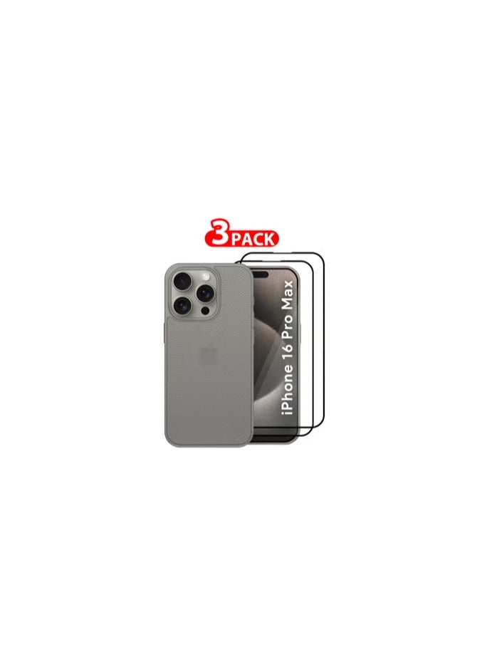 CATANES ( for iPhone 16 Pro Max ) 3Packs, Case Air Skin Line Design Back Cover Sturdy Durable Ultra-Thin Case Drop Protection Cover Clear with 2 Shock Proof Screen Protectors - Dark Grey - Image 1