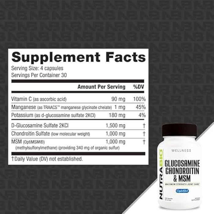 NutraBio Glucosamine Chondroitin & OptiMSM Supplement, Joint Support Formula - 120 Capsules (120 Count) - Image 2