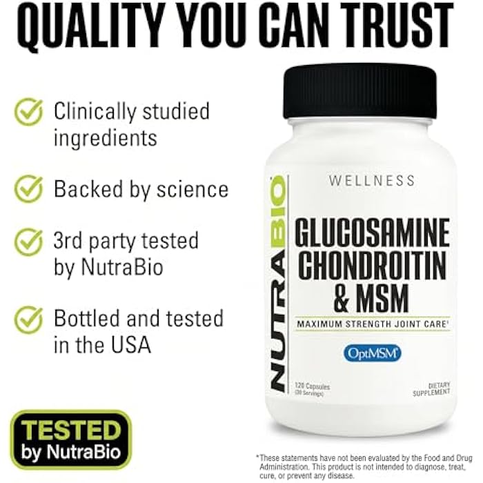 NutraBio Glucosamine Chondroitin & OptiMSM Supplement, Joint Support Formula - 120 Capsules (120 Count) - Image 5