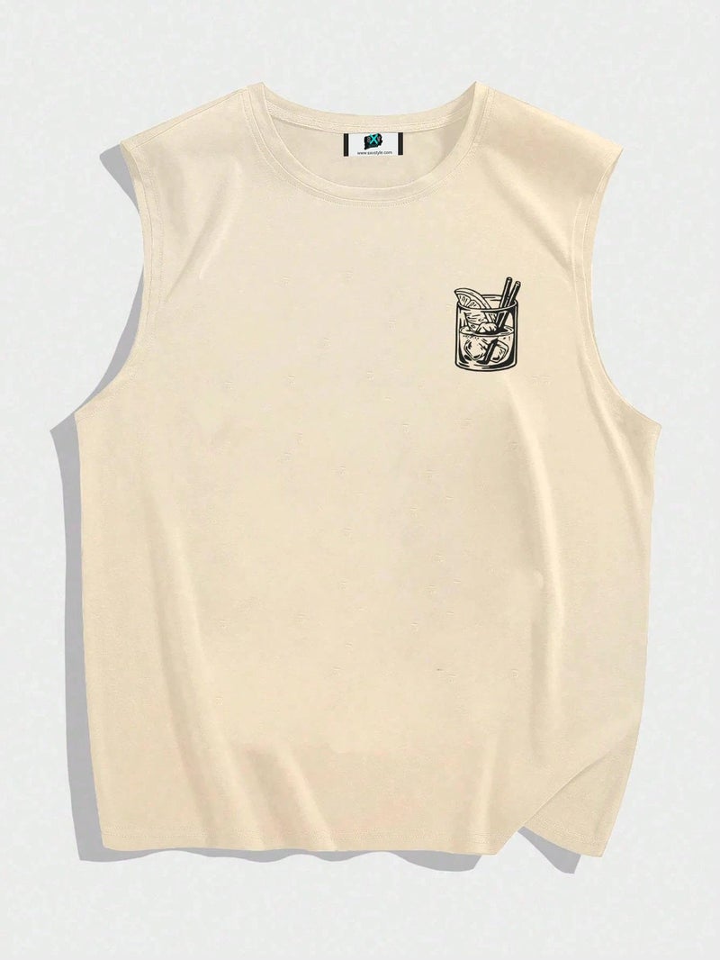 SXV STYLE Negroni Cocktail Graphic Tank Top, Cotton Sleeveless Vest, Cream Colour (in, Alpha, XL, Beige) - Image 2