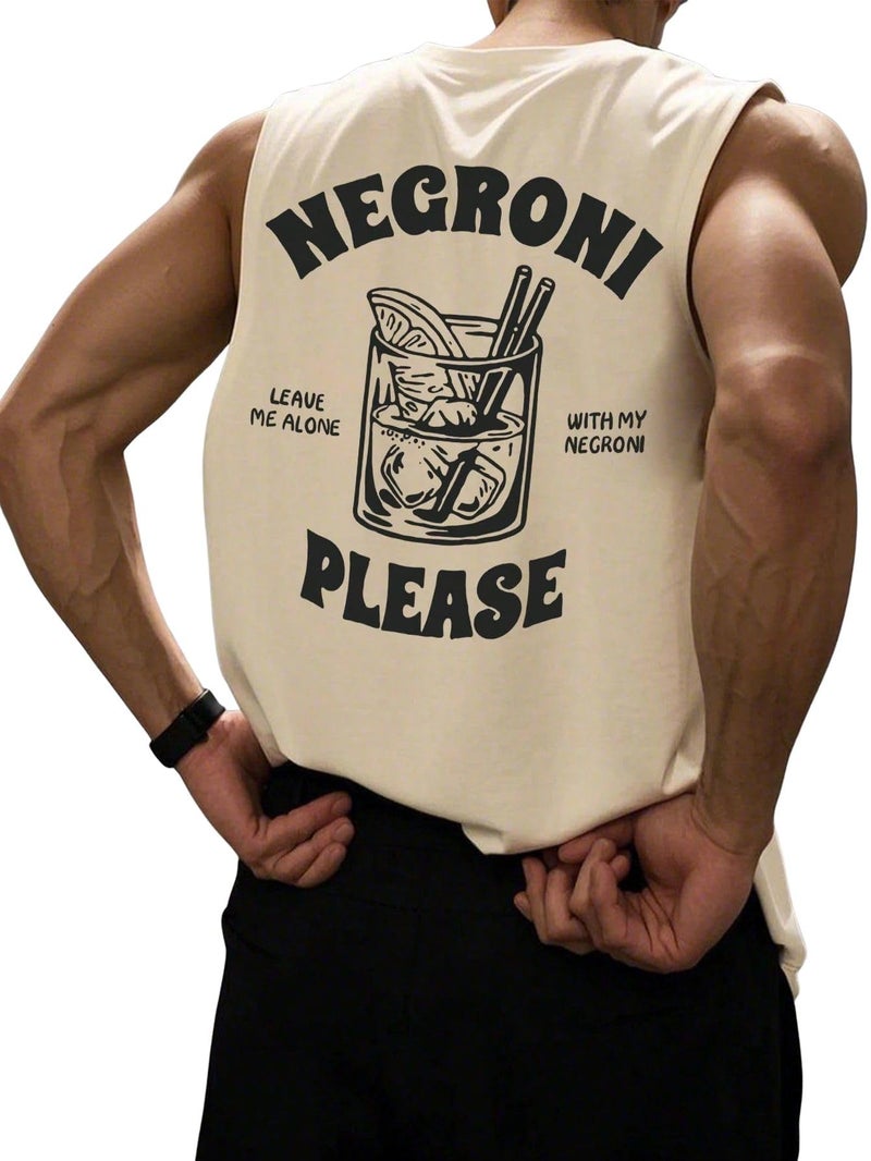 SXV STYLE Negroni Cocktail Graphic Tank Top, Cotton Sleeveless Vest, Cream Colour (in, Alpha, XL, Beige) - Image 1