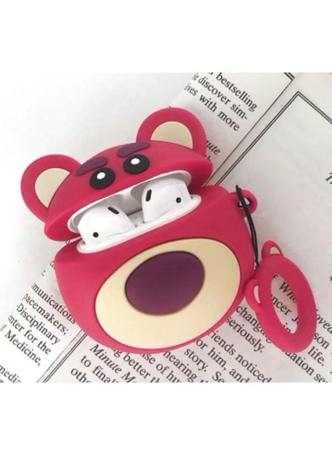 Generic - Case Cover Red Bear Protective Case Bluetooth Earphone Storage Box Silicone Ring Rope Anti-drop Bag for Apple AirPods 1/2 - Image 1