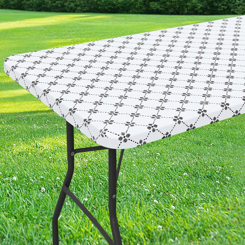 misaya Rectangle Vinyl Table Cloth  Elastic Fitted Tablecloth with Flannel Backing  Waterproof Plastic Table Cover Fits 4 Foot Folding Tables for Camping  Indoor and Outdoor (White  30"" x 48"") - Image 1
