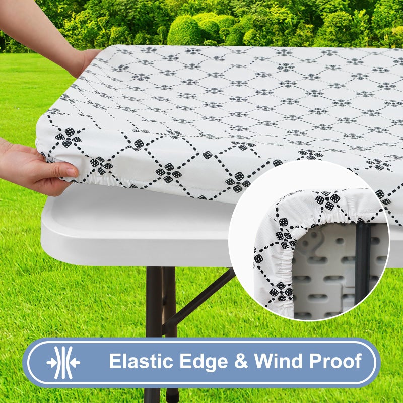misaya Rectangle Vinyl Table Cloth  Elastic Fitted Tablecloth with Flannel Backing  Waterproof Plastic Table Cover Fits 4 Foot Folding Tables for Camping  Indoor and Outdoor (White  30"" x 48"") - Image 2
