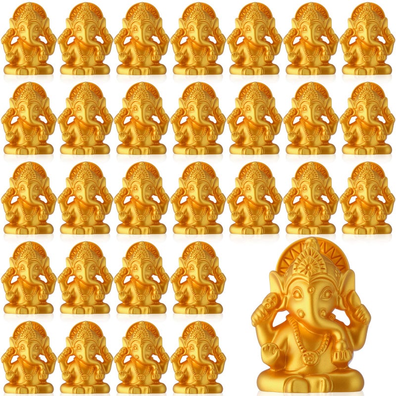 AceOrbit Indian Return Gifts for Pooja Gold Resin Small Elephants Statues Bulk Ganesha Diwali Decor Symbol of Lucky Wealth Prosperity for Diwali Pooja Wedding Housewarming Favor 30 Pcs