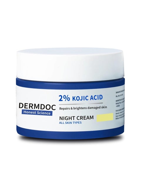 DermDoc Damage Recovery Night Cream With 2% Kojic Acid, 50 g | Lightweight Cream For All Skin Types | Lightens Blemishes, Treats Sun Damage Scars & Age Spots | No Parabens, Silicones & Sulphates