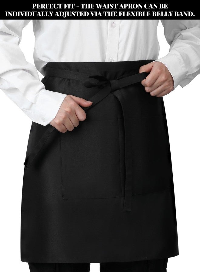 Cuffbow 8 Pack Half Bistro Aprons Black Unisex Half Server Apron with 2 Pockets Extra Long Waist Front Ties Waterproof Accessories for Men Women Server Waiter Waitress Chef - Image 2