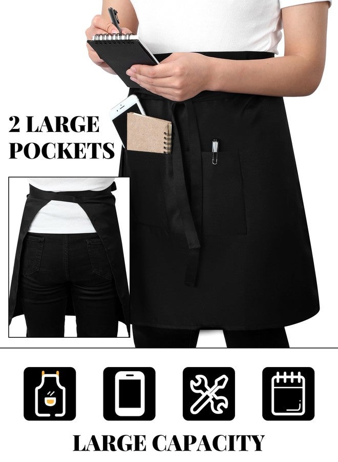 Cuffbow 8 Pack Half Bistro Aprons Black Unisex Half Server Apron with 2 Pockets Extra Long Waist Front Ties Waterproof Accessories for Men Women Server Waiter Waitress Chef - Image 3