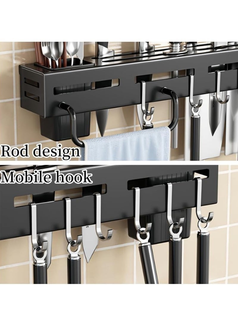 Arabest Kitchen Knife Holder Stainless Steel Utensil Rack for Kitchen Wall Mounted Knife Block,Kitchen Storage Rack with 6 Hooks, 2 Spoon Fork and Chopstick Holders, 1 Towel Rod,Cutlery Storage Rack - Image 4