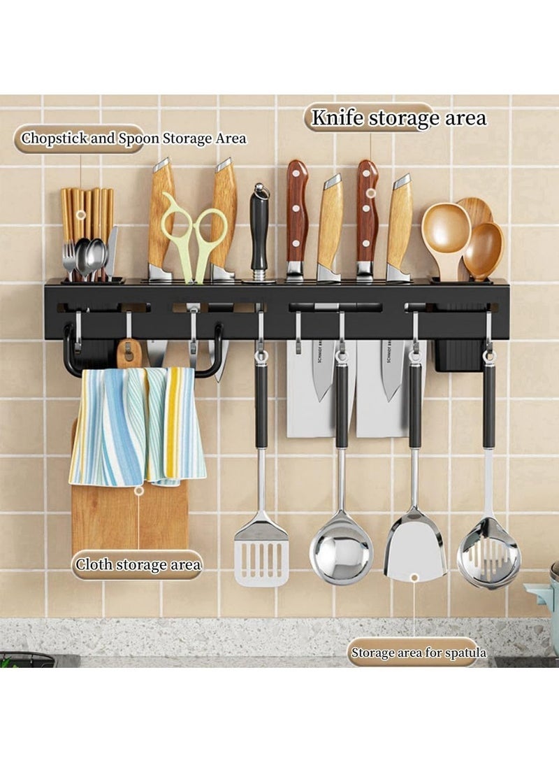 Arabest Kitchen Knife Holder Stainless Steel Utensil Rack for Kitchen Wall Mounted Knife Block,Kitchen Storage Rack with 6 Hooks, 2 Spoon Fork and Chopstick Holders, 1 Towel Rod,Cutlery Storage Rack - Image 3