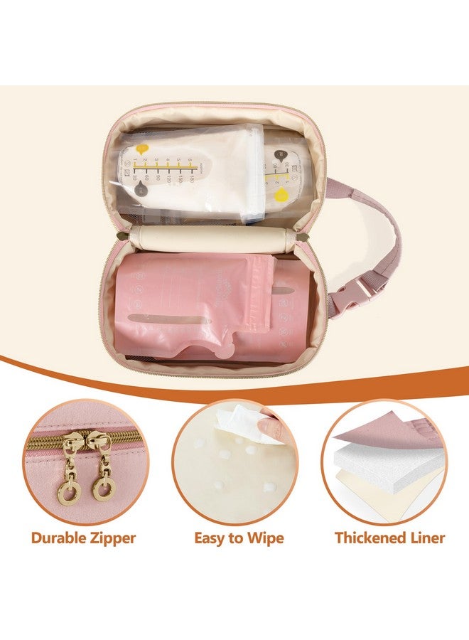 داميرو حقيبة تبريد حليب الثدي من داميرو مع 4 أكياس ثلج - منظم حقيبة سفر لتبريد حليب الثدي مع مقبض قابل للفصل للأمهات المرضعات، لون وردي - Image 1