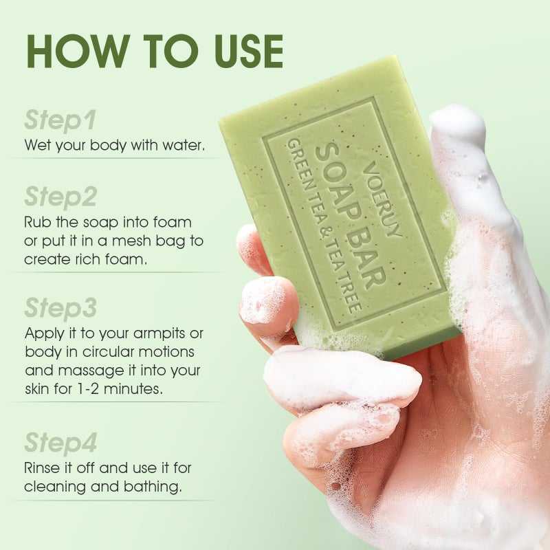 VOERUY Underarm Detox Soap, 2 Pcs Armpit Detox Soap with Green Tea & Tea Tree, Charcoal & Mint for Eliminating Odor, Exfoliating, Moisturizing , Bar Soaps for Legs, Knee, Feet, Hands Whole Body - 10 ozï¼ˆ280gï¼‰ - Image 5