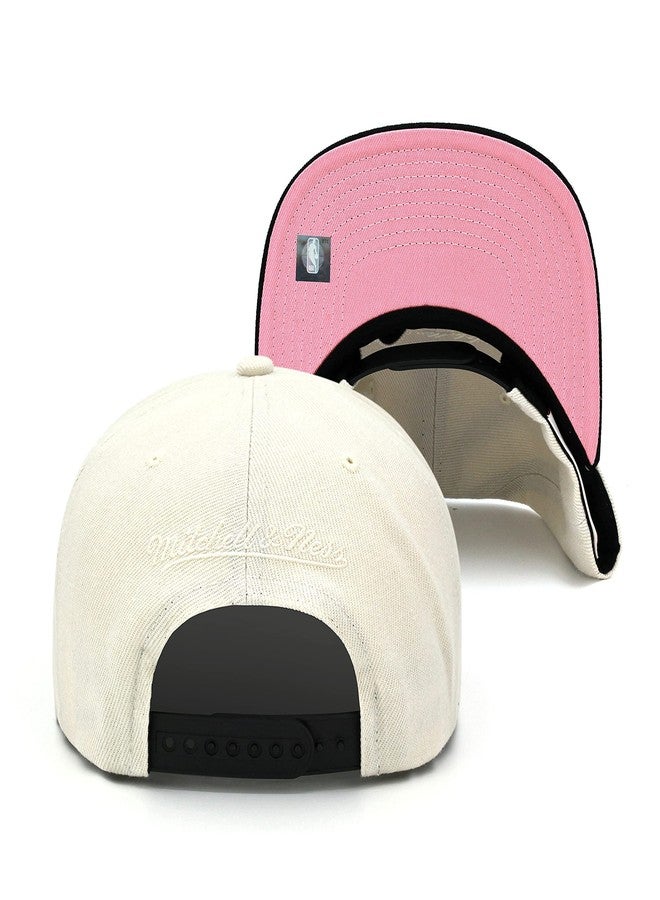 Mitchell & Ness Brooklyn Nets Snapback Hat Adjustable Cap - Natural/Black/Pink Bottom - Image 3