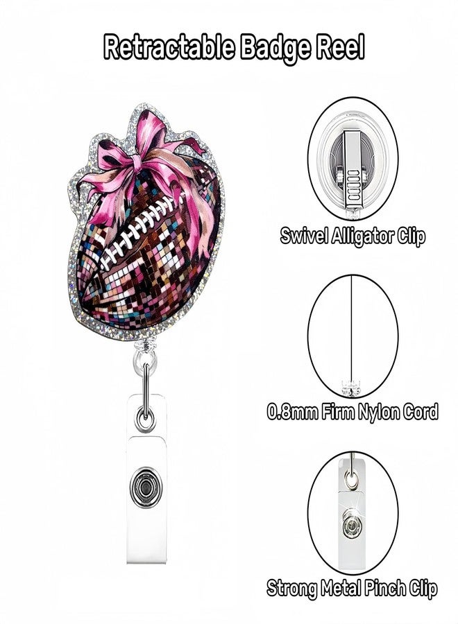 OCOUYVD Football Nurse Badge Reel Retractable Glitter Cute Brown Name Tag Acrylic Alligator Clip Super Bowl Badge Clip ID Badge Holder Sport Balls Reel Clips for Nurse Work Teacher RN Student Cop Office Staff - Image 2