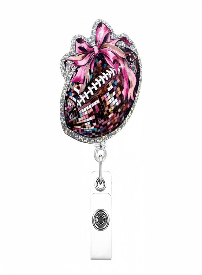 OCOUYVD Football Nurse Badge Reel Retractable Glitter Cute Brown Name Tag Acrylic Alligator Clip Super Bowl Badge Clip ID Badge Holder Sport Balls Reel Clips for Nurse Work Teacher RN Student Cop Office Staff - Image 1