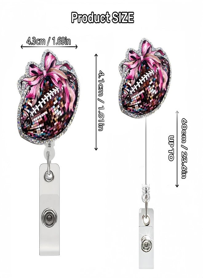 OCOUYVD Football Nurse Badge Reel Retractable Glitter Cute Brown Name Tag Acrylic Alligator Clip Super Bowl Badge Clip ID Badge Holder Sport Balls Reel Clips for Nurse Work Teacher RN Student Cop Office Staff - Image 3
