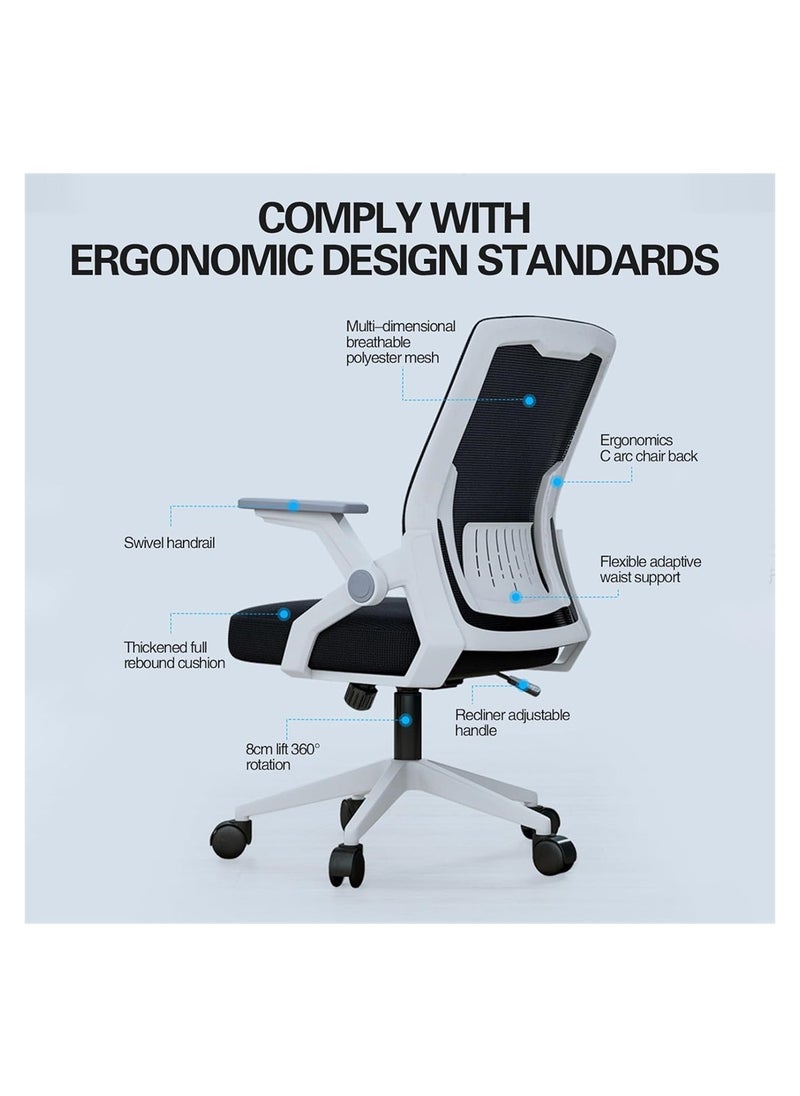 DMG TECH Ergonomic Computer Desk Chair with Lumbar Support, Flip-up Arms and Wheels, with Adjustable Height  - Image 2
