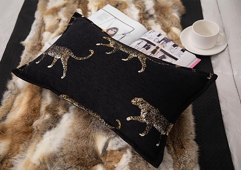 vctops Luxury Tiger Jacquard Throw Pillow Cover Soft Velvet Animal Pattern Decorative Cushion Cover Modern Rectangle Accent Pillowcase for Couch Bedroom Living Room (Type C,12"x20") - Image 2