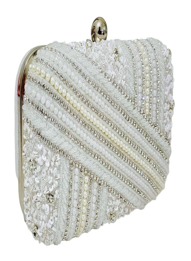 DUCHESS White Pearl Embellished Clutch for Women | Sequin & Beaded Party Purse | Elegant Wedding Handbag for Girls | Stylish Bridal Accessory | Designer Evening Bag for Festive Occasions - Image 1