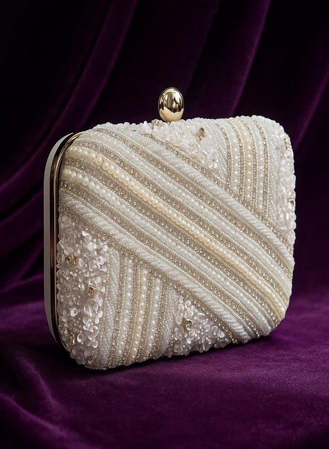DUCHESS White Pearl Embellished Clutch for Women | Sequin & Beaded Party Purse | Elegant Wedding Handbag for Girls | Stylish Bridal Accessory | Designer Evening Bag for Festive Occasions - Image 3