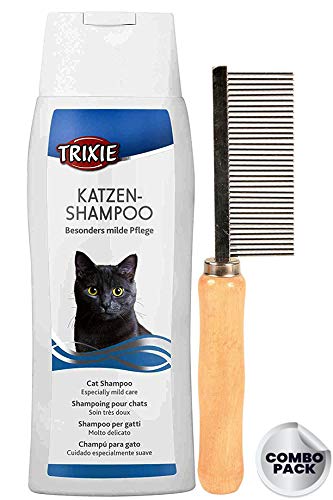Trixie Cat Grooming Kit- Stainless Steel Flea Comb + Mild Shampoo, 250 ml - Image 1