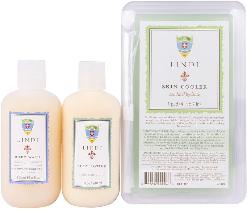 LINDI SKIN Soothing Body Treatment Trio Includes Body Wash Body Lotion and Cooler Pad Relieves Painful Effects of Radiation Burn Dermatologist Allergy Tested Skin Care Products - Image 1