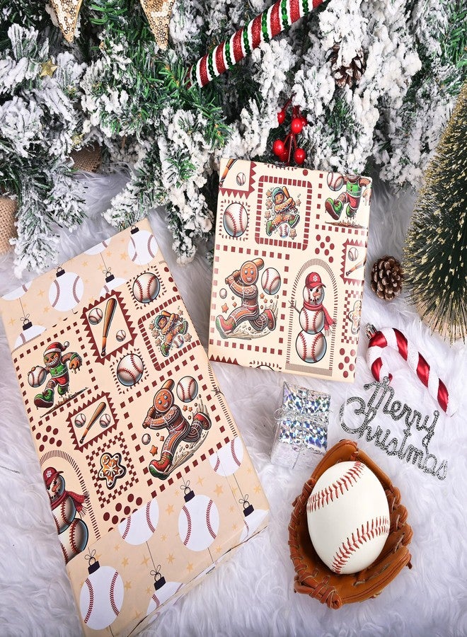 Vnaaem Reversible Baseball Christmas Wrapping Paper Roll for Kids Men - Funny Gingerbread Man, Brown Gift Wrap for Holiday Party Celebration, DIY Craft - 17 In X 20 Ft(Total 28.5sq.ft) - Image 3