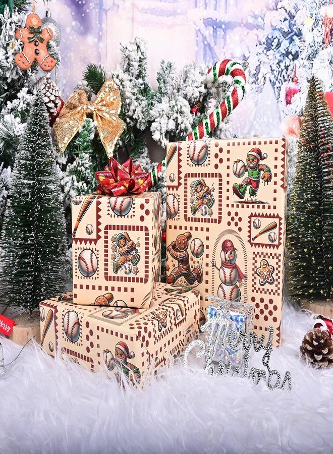 Vnaaem Reversible Baseball Christmas Wrapping Paper Roll for Kids Men - Funny Gingerbread Man, Brown Gift Wrap for Holiday Party Celebration, DIY Craft - 17 In X 20 Ft(Total 28.5sq.ft) - Image 4