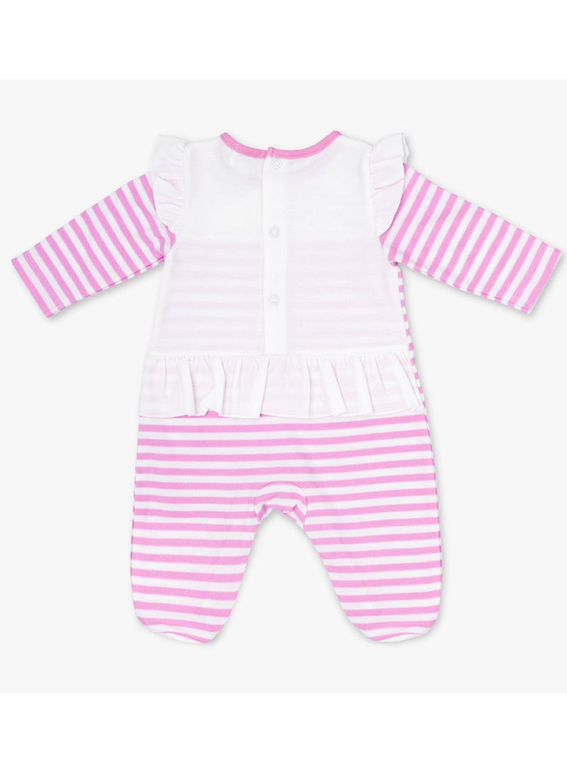 MOON 100% Cotton Sleepsuit 1-3M Pink - Pink Stripes - Image 2