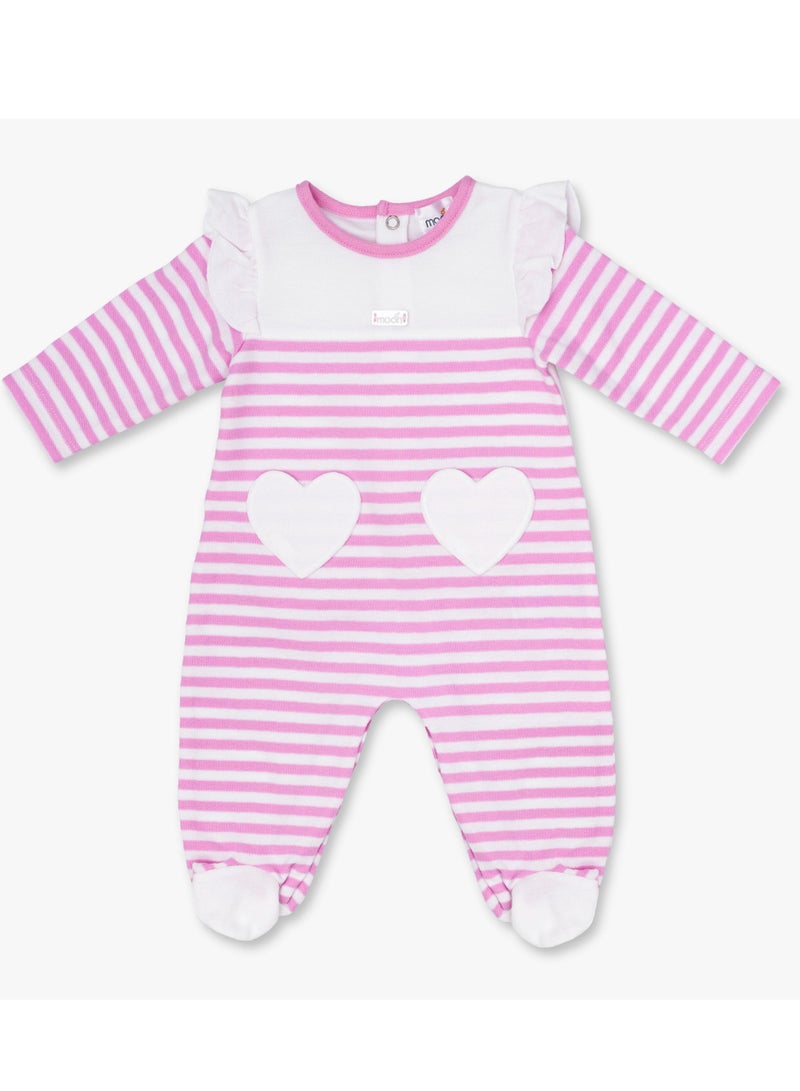 MOON 100% Cotton Sleepsuit 1-3M Pink - Pink Stripes - Image 1