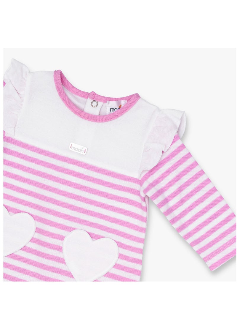 MOON 100% Cotton Sleepsuit 1-3M Pink - Pink Stripes - Image 3