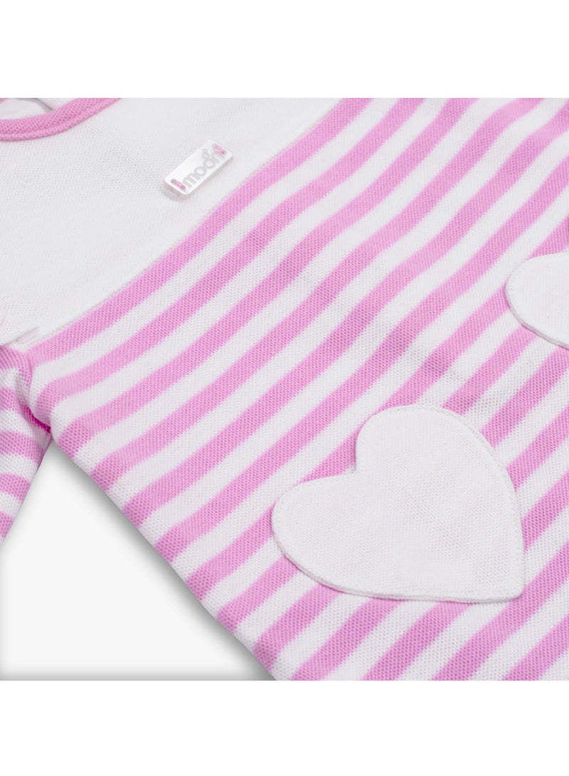 MOON 100% Cotton Sleepsuit 1-3M Pink - Pink Stripes - Image 5