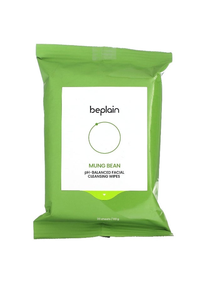 beplain Beplain, Mung Bean pH-Balanced Facial Cleansing Wipes, 20 Sheets  - Image 1