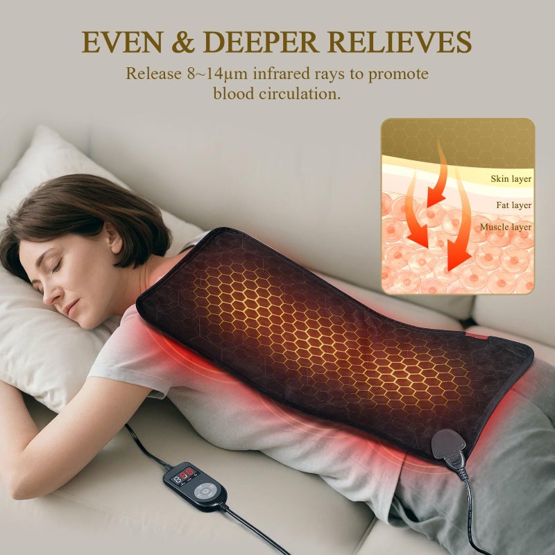 InVarme Far Infrared Heating Pad: Max 3X Deeper Relief for Back Neck Shoulders Pain & Period Cramps â€“ Graphene 3S Fast Heat â€“ Soft Warm Plush Fabric for Women with 4H Auto Offâ€“ 12" x 24" - Image 4