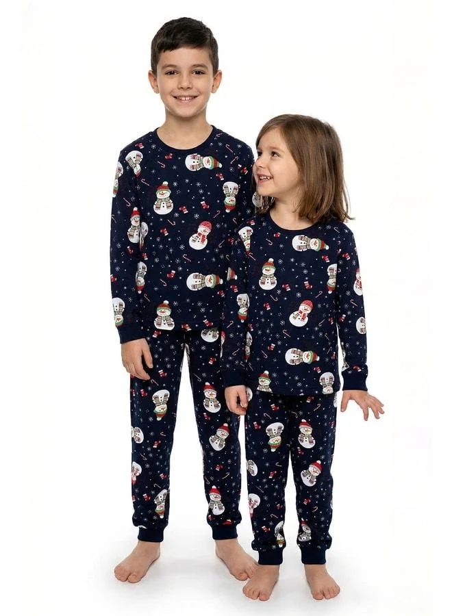 Zuzunga Unisex Snowman Patterned Children's Pajama Set for New Year