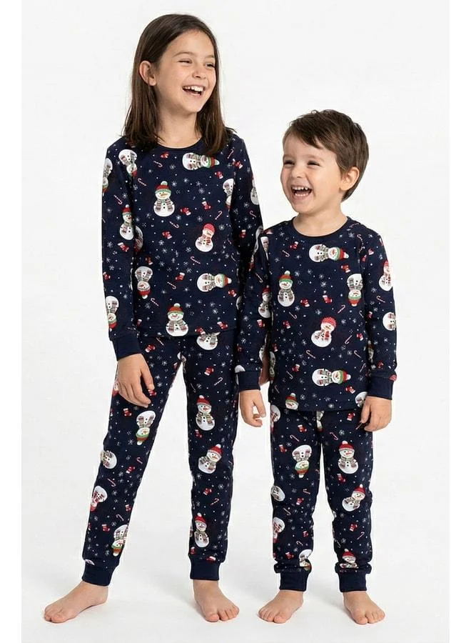 Zuzunga Unisex Snowman Patterned Children's Pajama Set for New Year