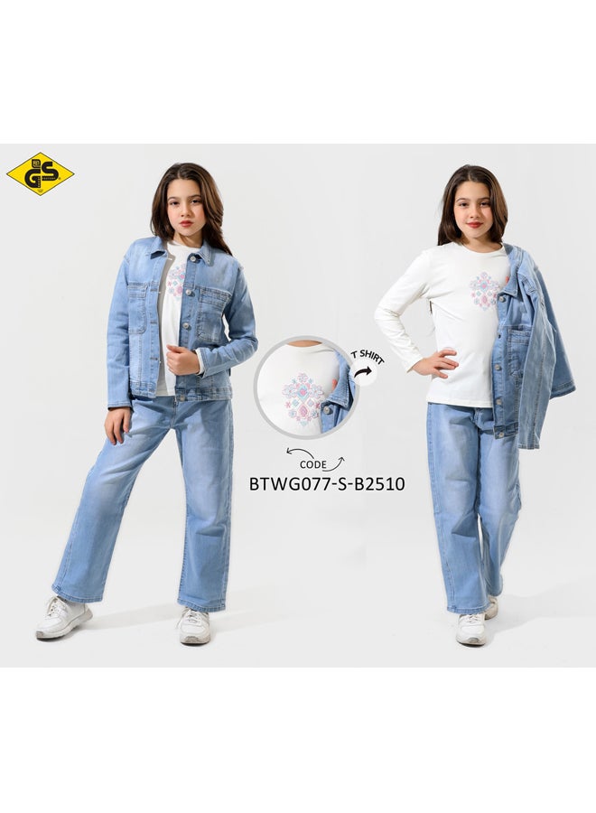 قميص جاباردين خريفي للبنات مع تيشيرت قطني بأكمام طويلة