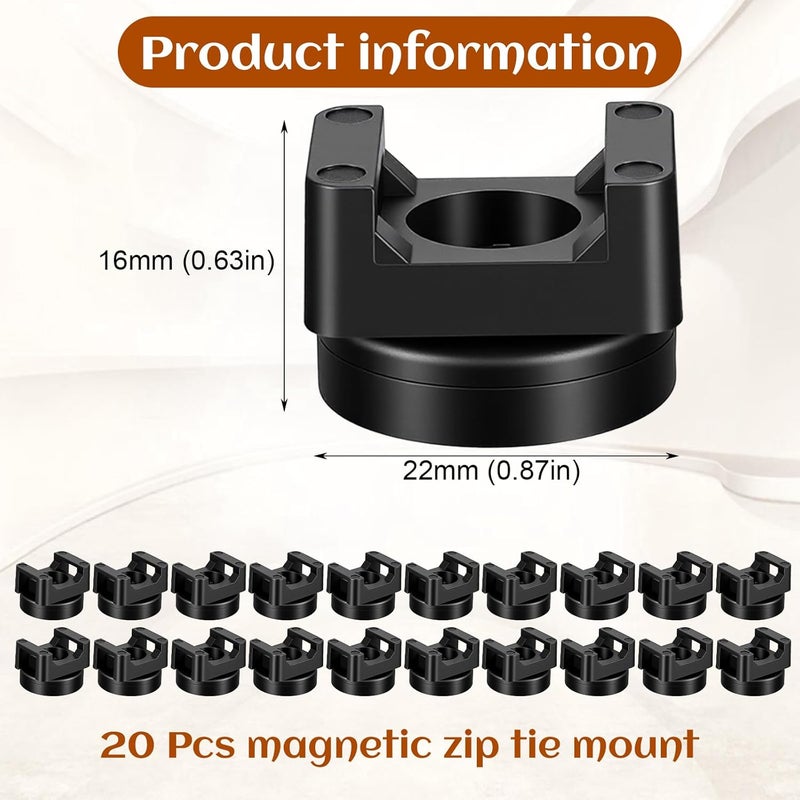 Tobeelec 20 Pack Magnetic Zip Tie Mount Heavy Duty Magnetic Cable Zip Tie Base, Tie Mounts, Magnetism Wire Clamps, Magnet Zip Ties Holders, Zip Tie Organizer Magnet Wire Management Clips - Image 2