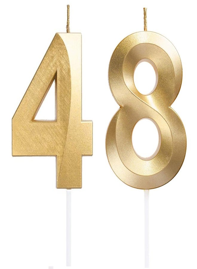 شمعة رقم 48/84، شموع ذهبية ثلاثية الأبعاد بأرقام لتزيين كعكة عيد الميلاد 48/84 - لوازم تزيين حفلات الزفاف والذكرى السنوية - Image 1