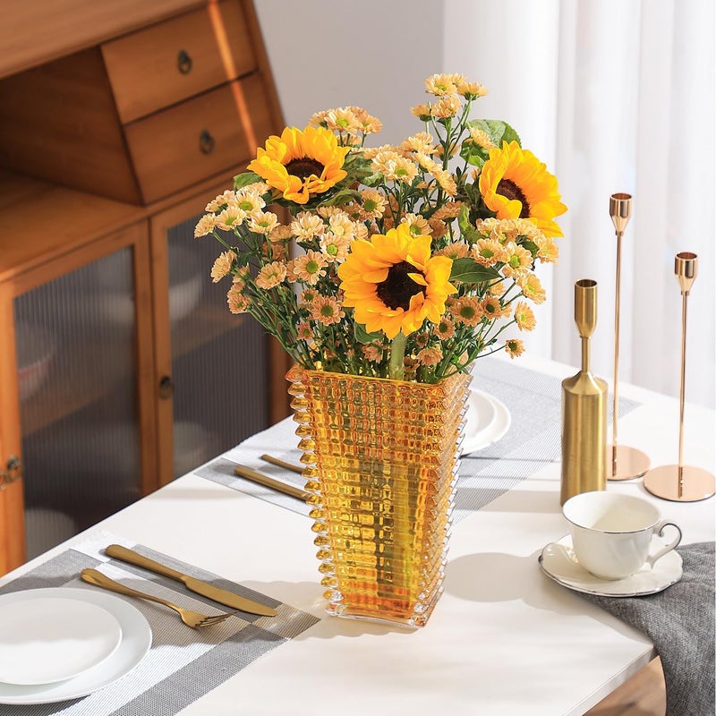mcmcncuiu MCNCUIU Amber Glass Vase, 11 Inches, Heavy Duty Glass Vase, Vases for Centerpieces, Flower Vase, Modern Vase for Living Room, Bedroom, Dining Table, Birthday, Wedding - Image 5