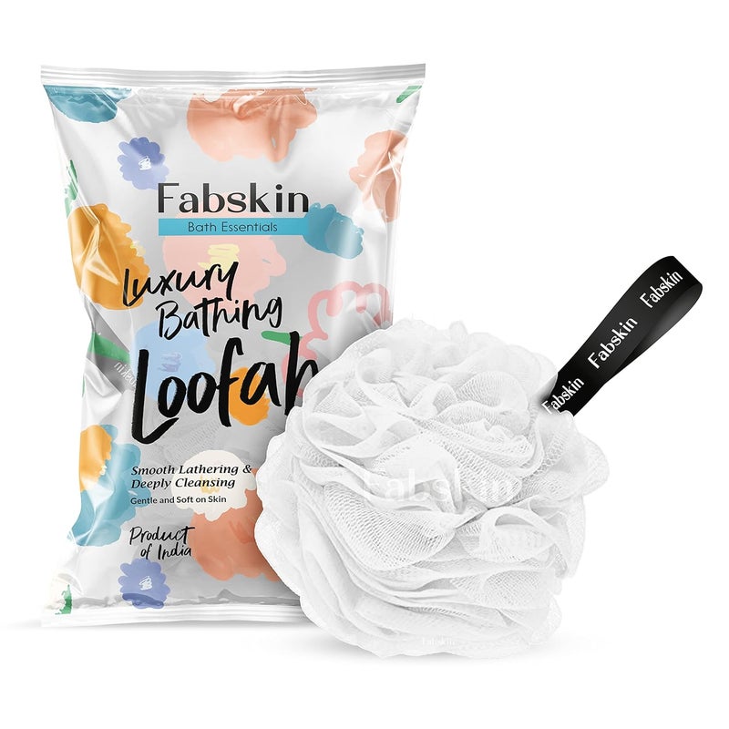 Fabskin لوفاه فاب سكين للاستحمام | إسفنجة فرك الاستحمام للنساء والرجال | إسفنجة الاستحمام | فرك الجسم للاستحمام | فرك الجسم (أبيض) - Image 1