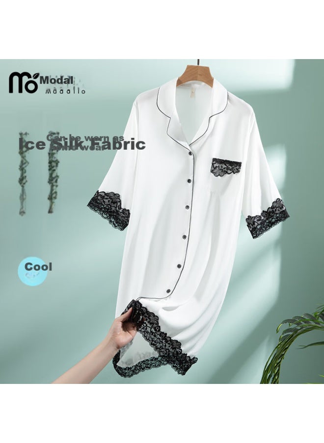 Madallo Silk Nightgown Ice Silk Fashion Simple Thin High-End Summer Can Be Worn Outside Women'S Home Wear M - Image 3