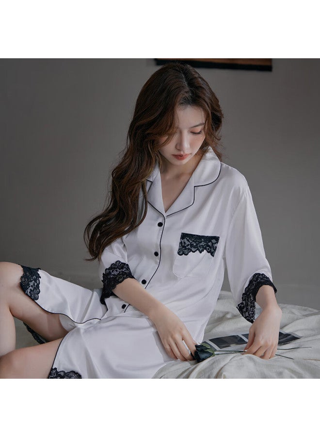 Madallo Silk Nightgown Ice Silk Fashion Simple Thin High-End Summer Can Be Worn Outside Women'S Home Wear M - Image 1