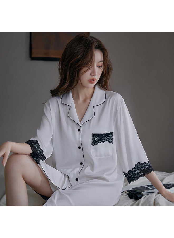 Madallo Silk Nightgown Ice Silk Fashion Simple Thin High-End Summer Can Be Worn Outside Women'S Home Wear M - Image 2