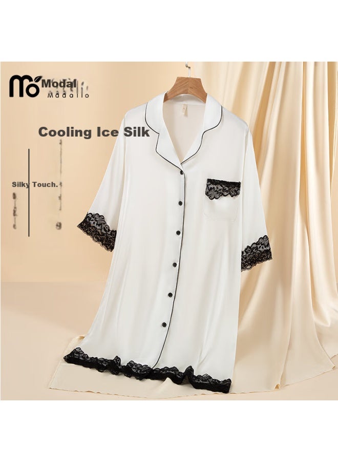 Madallo Silk Nightgown Ice Silk Fashion Simple Thin High-End Summer Can Be Worn Outside Women'S Home Wear M - Image 4