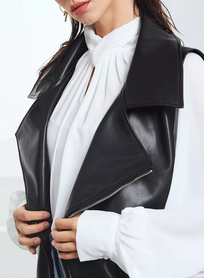 Zipper Front Sleeveless Moto Jacket Without Blouse - Image 3
