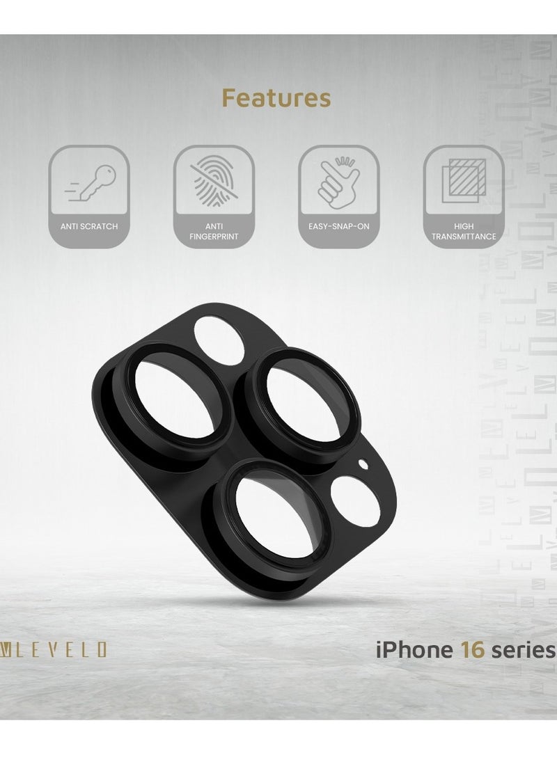 LEVELO iPhone 16 Pro/Pro Max Trio Pro Camera Lens Protector / Crystal Clear Glass with Aluminum alloy Frame Camera Lens Cover / Lensless Feel / Easy Snap On / Anti Scratch Camera Protector - Black - Image 2